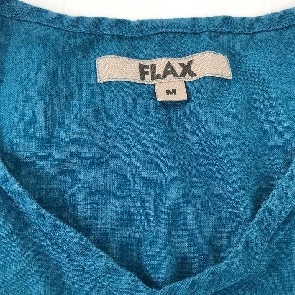 Flax, deep turquoise Linen Tunic with right pocket, Size M - Picture 5 of 5